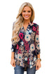 Sexy Dark Blue Blossom Print Slight V Neck Blouse