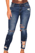 Sexy Dark Blue Denim Destroyed Ankle Length Skinny Jeans