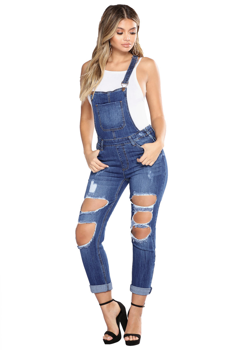 Sexy Dark Blue Exposed Boyfriend Overalls  SEXY AFFORDABLE CLOTHING