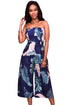 Sexy Dark Blue Leaf Print Strapless Capris Jumpsuit
