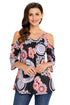 Sexy Dark Boho Print Half Sleeve Cold Shoulder Blouse