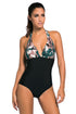 Sexy Dark Camouflage Print Black Body One-piece Swimwear