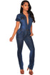 Sexy Dark Denim Button Down Jumpsuit
