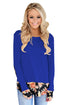 Sexy Dark Floral Patchwork Royal Blue Long Sleeve Shirt