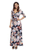 Sexy Dark Floral Print Wrapped Long Boho Dress