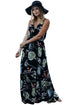 Sexy Dark Foiled Flower Print Sexy V Neck Maxi Dress