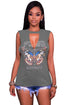 Sexy Dark Grey Freely Slash Butterfly Print Tank Top