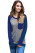 Sexy Double Blue Splice Gray Long Sleeve Top