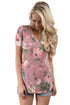 Sexy Dusty Pink Floral V Neck Short Sleeve T-shirt