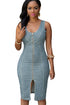 Sexy Faddish Light Blue Denim Gold Zipper Front Midi Dress