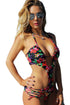 Sexy Floral All Over Black Background Strappy Crisscross Cut out Monokini