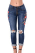Sexy Floral Embroidered Knee Distress Skinny Jeans