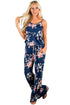 Sexy Floral Wide Leg Jumpsuit in Blue