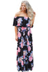 Sexy Flower Print Black Grounding Off Shoulder Long Boho Dress