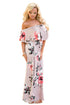 Sexy Flower Print Grayish Pink Grounding Off Shoulder Long Boho Dress