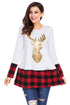 Sexy Gold Sequin Christmas Reindeer White Tunic with Plaid Detail