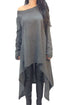 Sexy Gray Asymmetric Hemline Long Sleeve Oversize Sweater