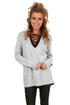 Sexy Gray Chic Long Sleeve Sweater with Lace up Neckline