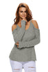 Sexy Gray Cold Shoulder Knit Long Sleeves Sweater