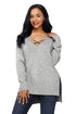 Sexy Gray Deep V Neck Crisscross Knit Sweater