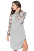 Sexy Gray Floral Sleeve Shift Hoodie Dress
