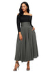 Sexy Gray Retro High Waist Pleated Belted Maxi Skirt