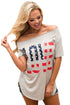 Sexy Gray Short Sleeve American Flag LOVE Print Top