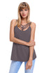 Sexy Gray Spaghetti Strap Tank Top with Caged Neckline