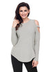 Sexy Gray Strappy Cold Shoulder Textured Sweater Top