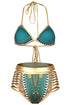 Sexy Green African Tribal Metallic Cutout High Waist Swimsuit