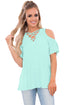 Sexy Green Crisscross Front Cold Shoulder Ruffle Sleeve Top
