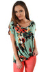 Sexy Green Floral Short Sleeve Knot Top