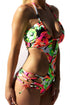 Sexy Green Rosy Floral All Over Strappy Crisscross Cut out Monokini