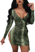 Sexy Green Snakeskin Print Long Sleeves Mini Dress