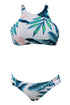 Sexy Green Tropical Leaf Print High Neck Tankini Bathing Suit