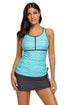 Sexy Greenish Filtered Stripe Mesh Racherback Tankini Swimsuit