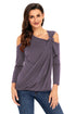 Sexy Grey Asymmetric Draped Cold Shoulder Top