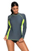Sexy Grey Black Long Sleeve Tankini Swim Top