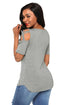 Sexy Grey Crisscross Cold Shoulder Short Sleeve Shirt