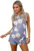Sexy Grey Floral Asymmetric Button Detail Tank Top