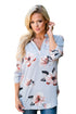 Sexy Grey Floral Print High Low Chiffon Blouse