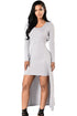 Sexy Grey Front Split Long Sleeve Maxi Dress