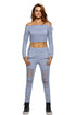 Sexy Grey Long Sleeve Crop Top Ribbed Cutout Pant Set