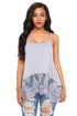 Sexy Grey Sheer Lace Hem Strappy Tank Top