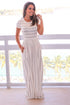 Sexy Grey Striped Ivory Short Sleeve Maxi Dress