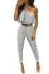 Sexy Grey Striped Ruffle Top and Pant Set