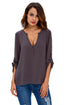 Sexy Grey V-Neck Button Detail Dip Back Blouse Top