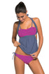 Sexy Grey White Stripes Grey Splice Tankini Swimsuit