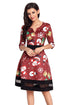 Sexy Jolly Christmas Cartoon Print Wine A-line Dress