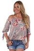 Sexy Khaki Floral Elastic Off Shoulder Top